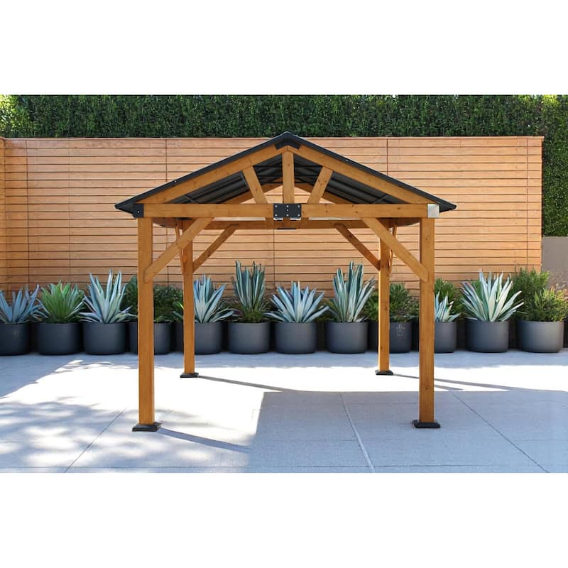 Outdoor Fir Wood Carport Pavilion Gazebo with Steel Roof, Durable Wood Frame, and UV Protection for Patio, Garden, and Backyard