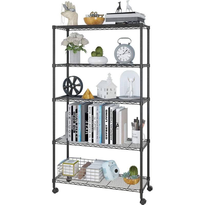 5 Tier Shelf Adjustable Wire Metal Shelving Rack Chrome - 35.43"W x 13.78"D x 65"HBlack