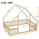 preview thumbnail 10 of 8, Natural Wood Full House-Shaped Floor Bed with Full-length Guardrails