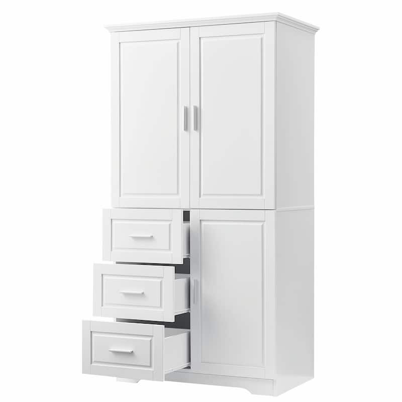 Tall and Wide Storage Cabinet with Doors and Three Drawers