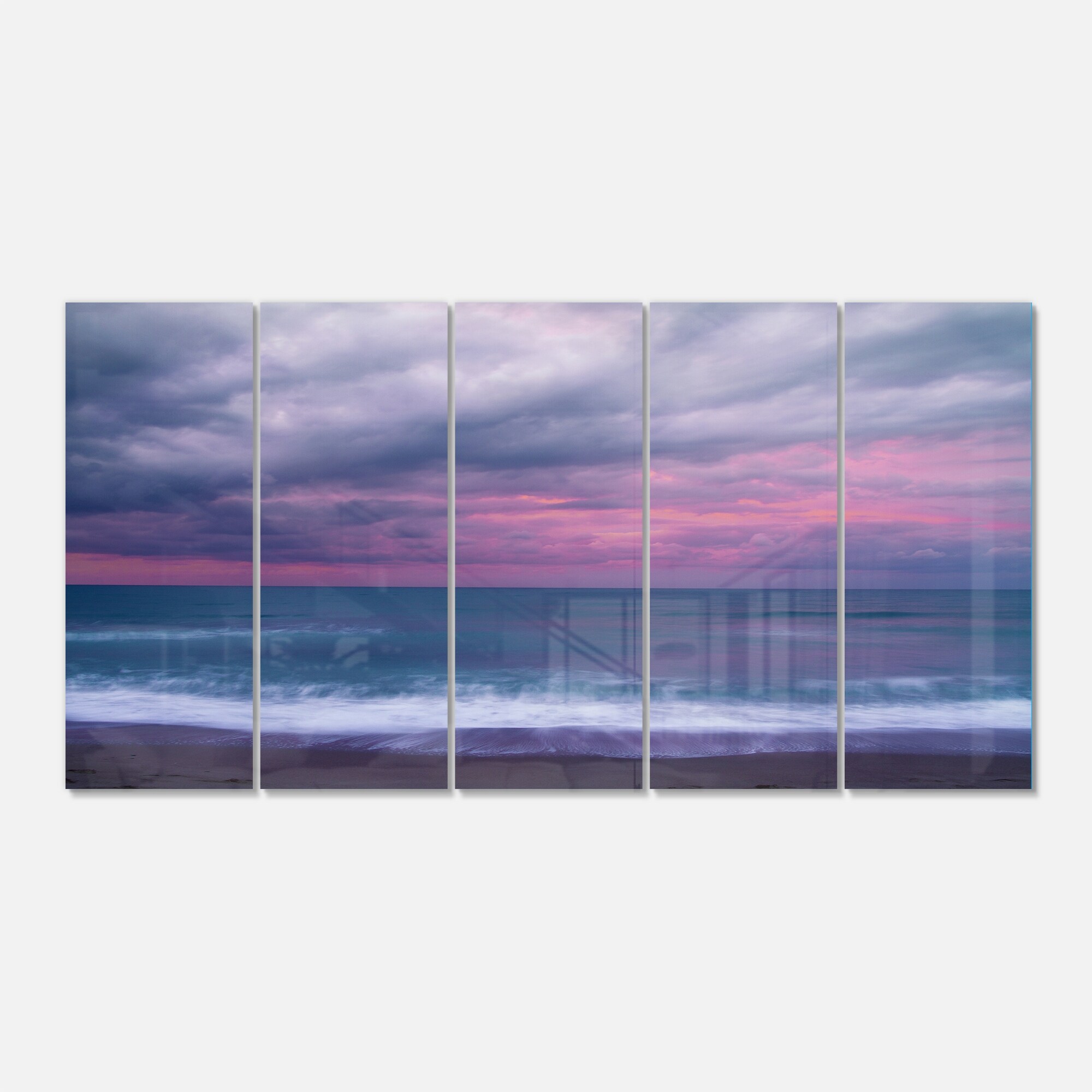 Designart 'Blue and Pink Unset over Sea' Modern Seashore  Oversized-image