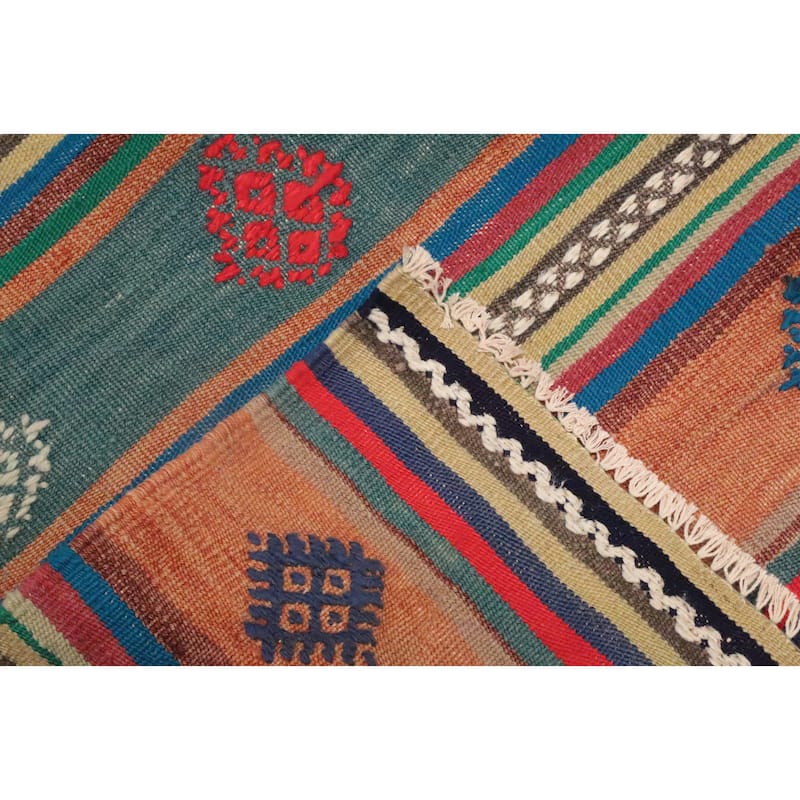 Hand Woven Oriental 100% Wool Carpet Southwestern Tribal Multi-Colored Kilim Area Rug - 9' 0'' X 5' 2''