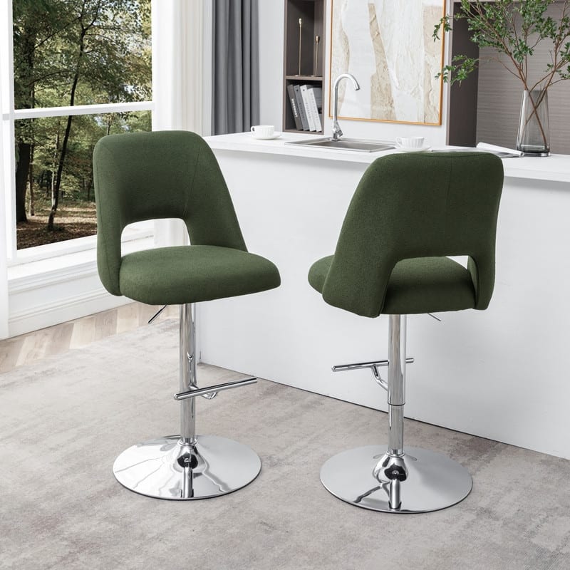 Best Quality Furniture Adjustable Textured Fabric Barstools with Chrome Finish Base (Set of 2)