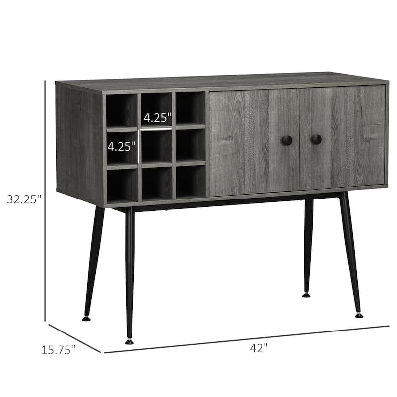 HOMCOM Buffet Cabinet, Sideboard Storage Cabinet with 9-Bottle Wine Rack and Adjustable Shelf for Home Bar, Distressed Grey