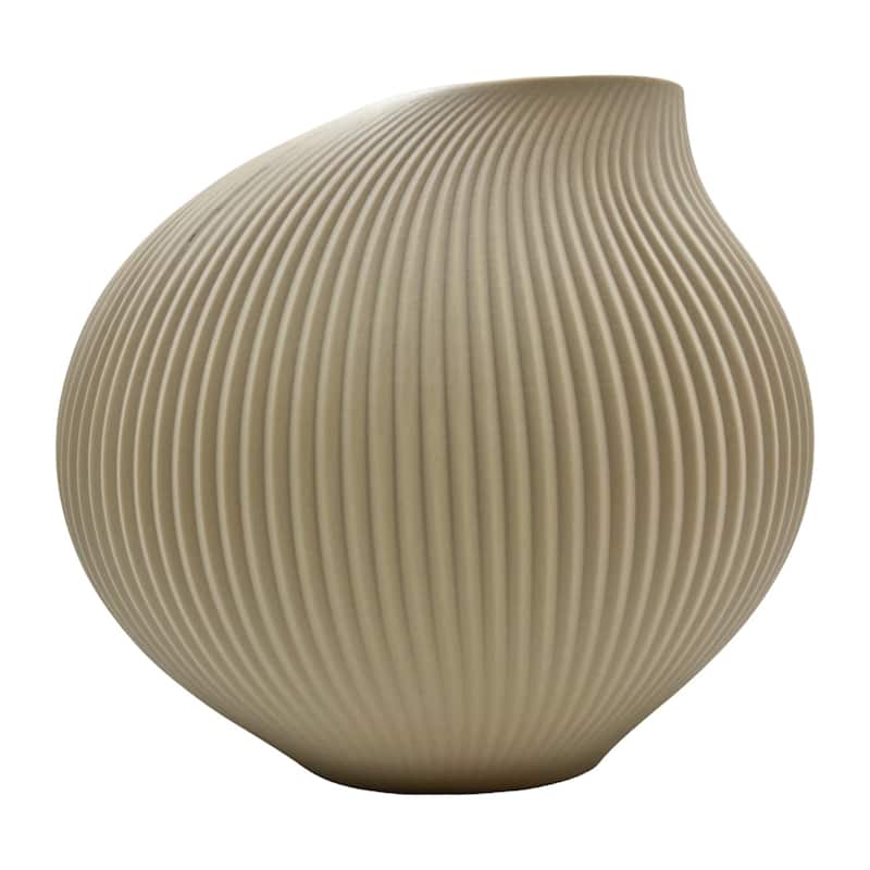 7 Inch Wide Modern Ceramic Vase for Flowers - Beige