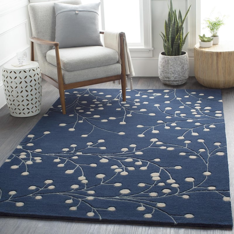 Livabliss Athena French Country Floral & Botanical Hand Tufted Area Rug - 6' x 9' - Navy