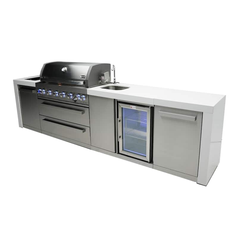 Mont Alpi MAi805-DBEV 44-inch 6-Burner 115000 BTU Deluxe Stainless Steel Outdoor Gas Barbecue Island Grill with Beverage Center