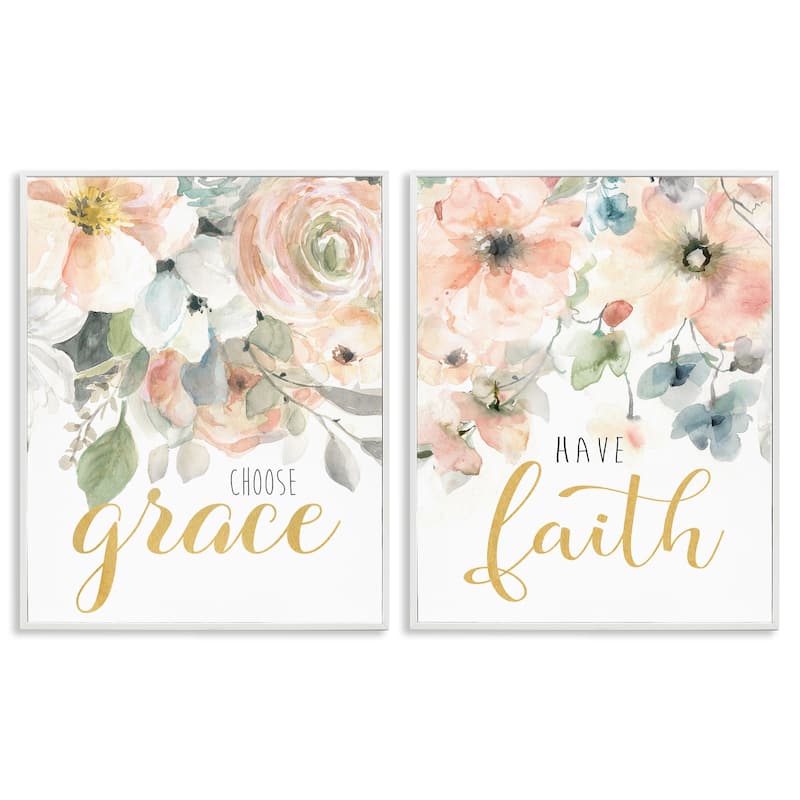 Stupell Spiritual Phrases on Florals Framed Giclee Art Design By Carol Robinson (Set of 2) - 16 x 20 - White