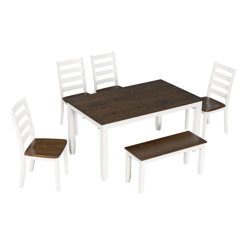 Rustic Style 6-Piece Dining Set with 4 Chairs and Bench