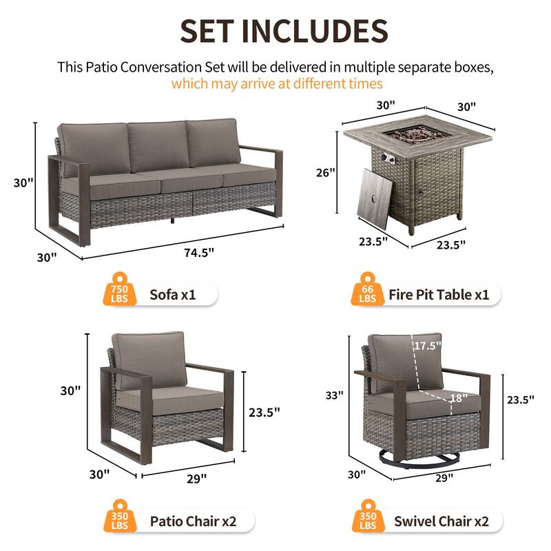 Pocassy 4/6/8PCS Sofa Swivel Chair with Fire Pit Table Set