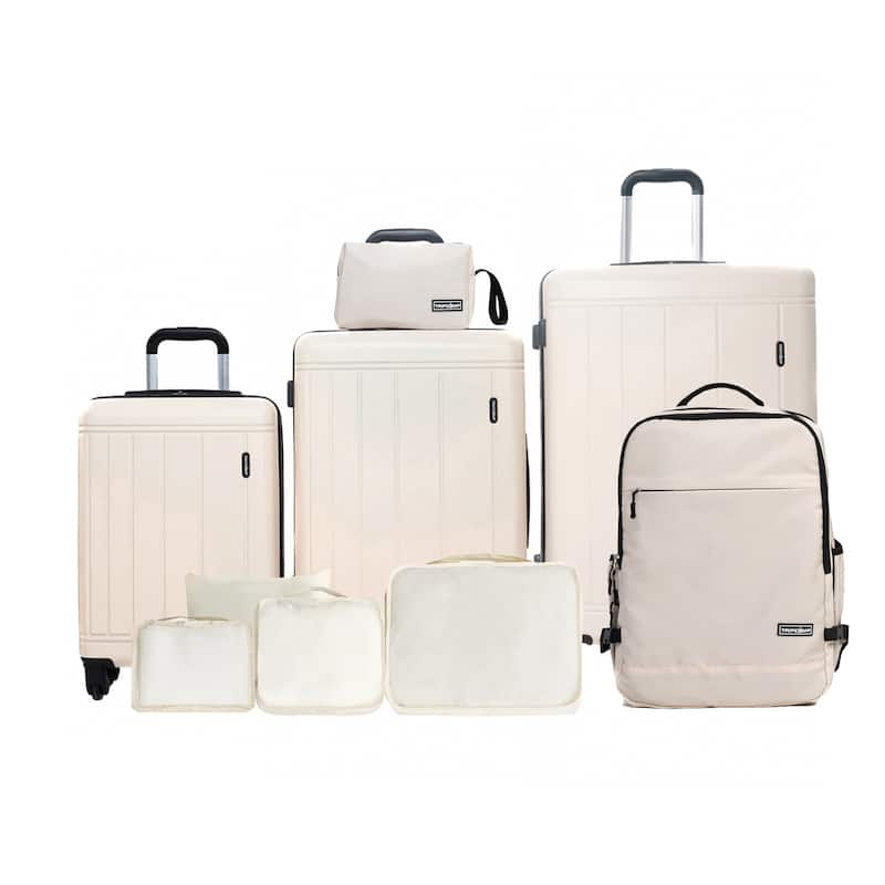 9-Piece Set ABS+PC Hardshell Carry on Luggage Set with bags - White