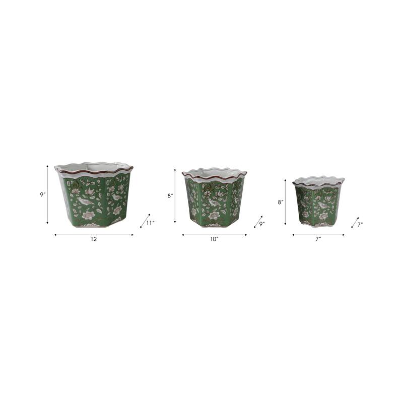 Ceramic Planters Intricate Detailing Durable Handmade (Set of 3) - 12" x 11" x 9"