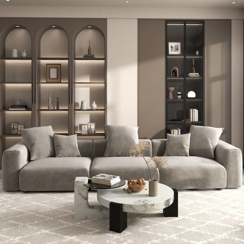 142" Contemporary Corduroy Sectional Sofa Classic Deep Couch