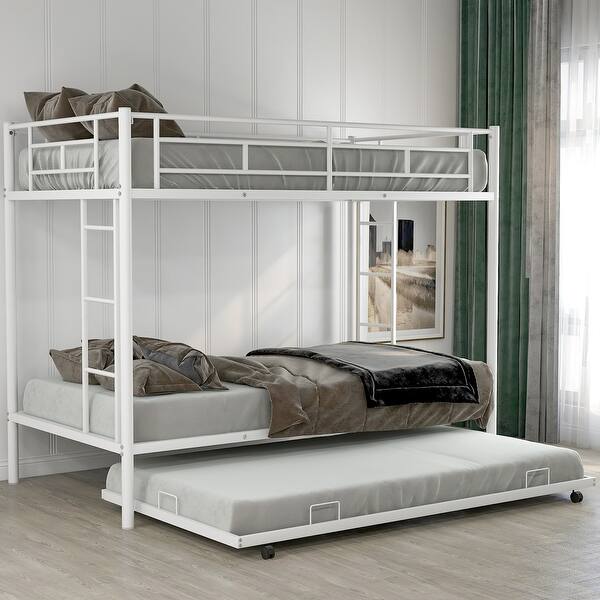 slide 2 of 15, White Twin over Twin Metal Bunk Bed with Trundle White