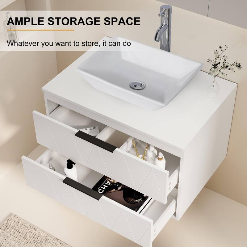 Modern Wall Mounted Bathroom Vanity Set with Vessel Sink & Faucet