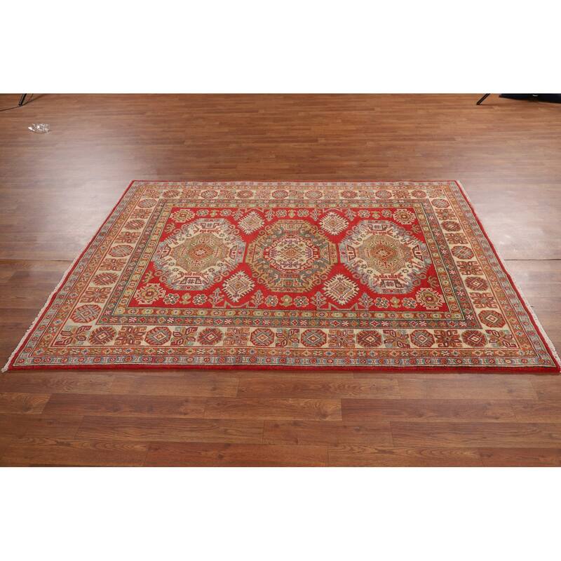 Oriental Red Kazak Area Rug Handmade Traditional Wool Carpet - 4'9" x 6'7"