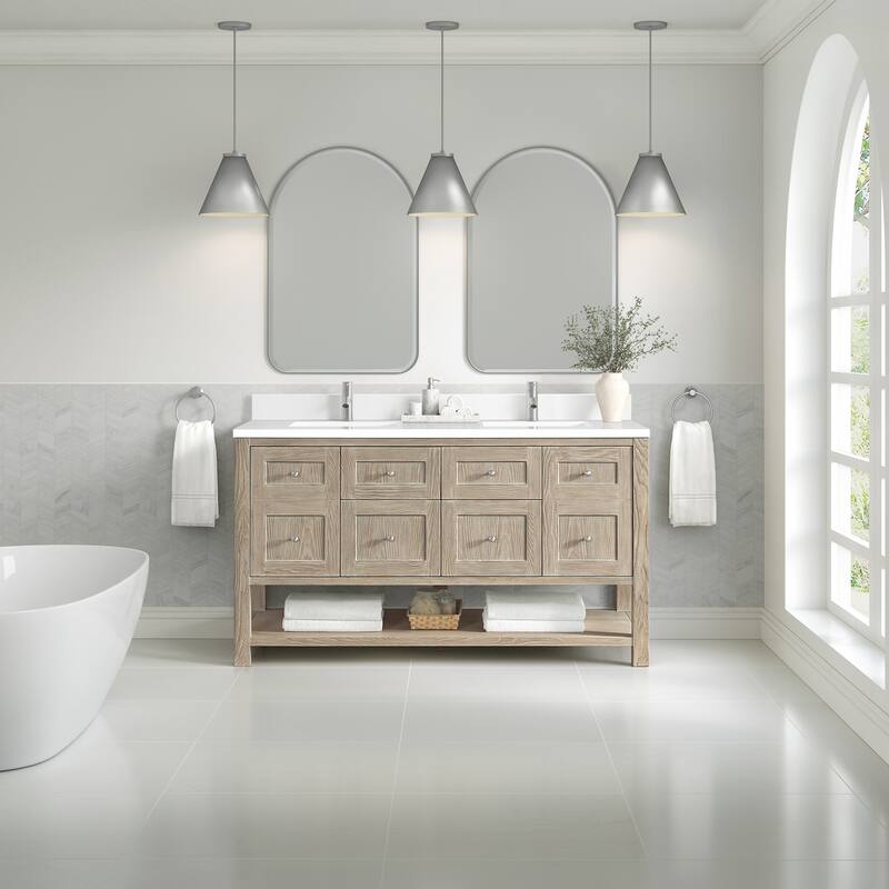Breckenridge 60" Double Vanity, Whitewashed Oak - 60D