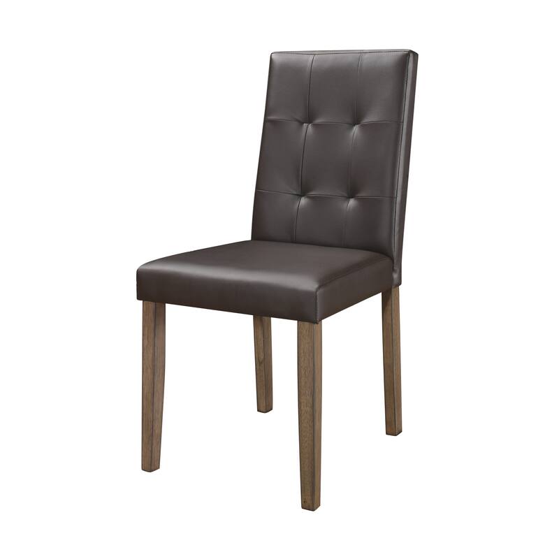 2pc Side Chairs Set,Wood Frame Faux Leather Back and Seat Dining Chair - Brown