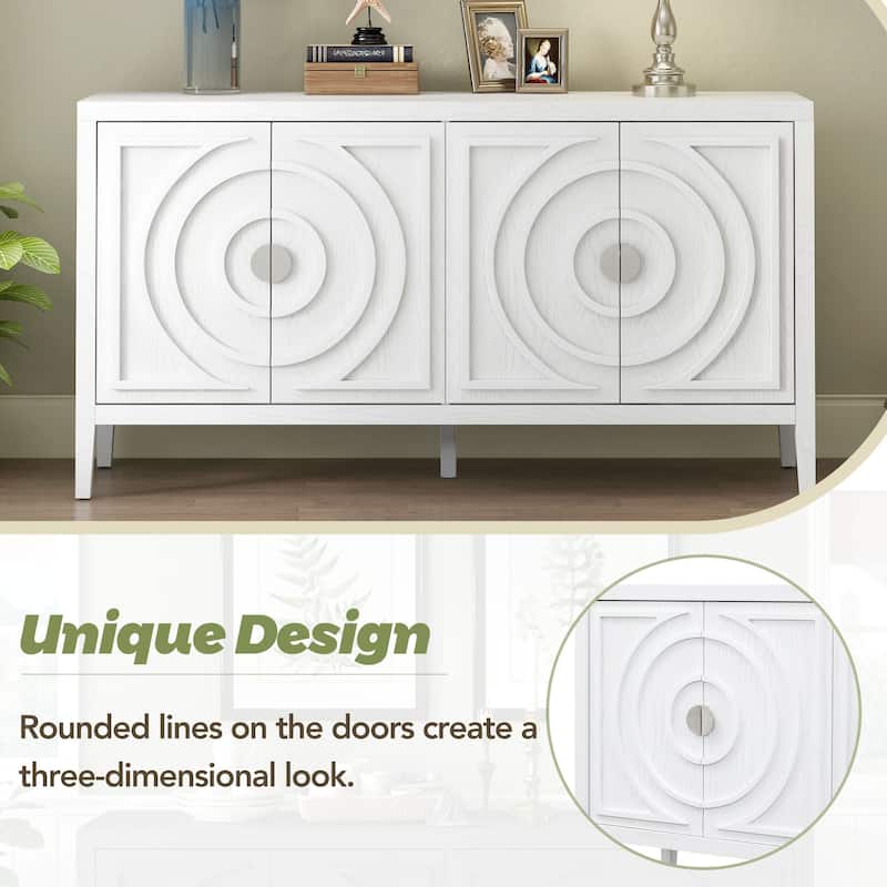 Retro Sideboard Door wCircular Groove Design Round Metal Door Handle, Wooden Buffet Cabinet,Adjustable Shelves & Open Countertop