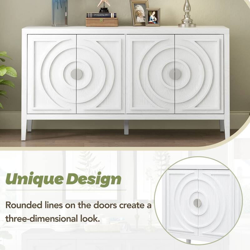 Retro Sideboard door with Circular Groove Design Round Metal Door Handle for Entrance, Dinning Room, Living Room (Gray)