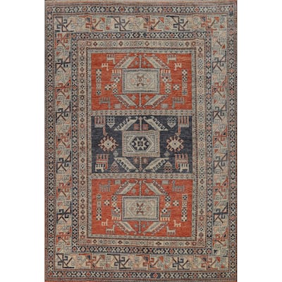 Vegetable Dye Geometric Oushak Turkish Rug Hand-Knotted Wool Carpet - 6'5" x 8'11"