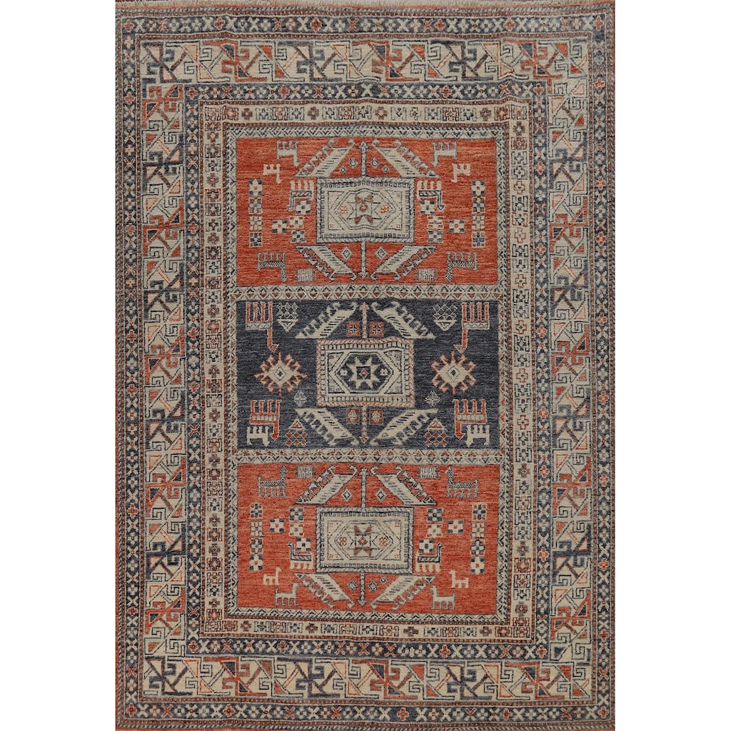 Hand Knotted Oriental 100% Wool Carpet Transitional Tribal Oranges & Rust Oushak Area Rug - 8' 11'' X 6' 5''