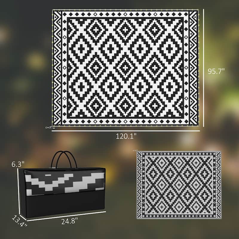 Outsunny Reversible Outdoor Rug Carpet, 10' x 8' Waterproof PP Plastic Straw Rug, Portable RV Camping Mat - 8' x 10'