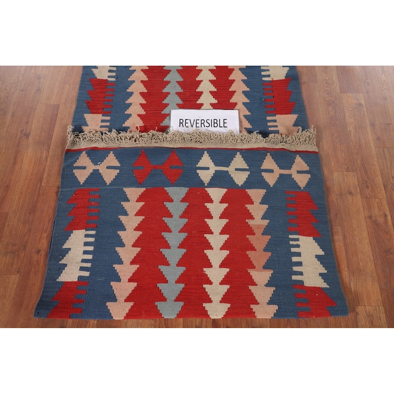 Kilim Shiraz Persian Vintage Runner Rug Flatweave Wool Carpet - 2'10"x 11'3"