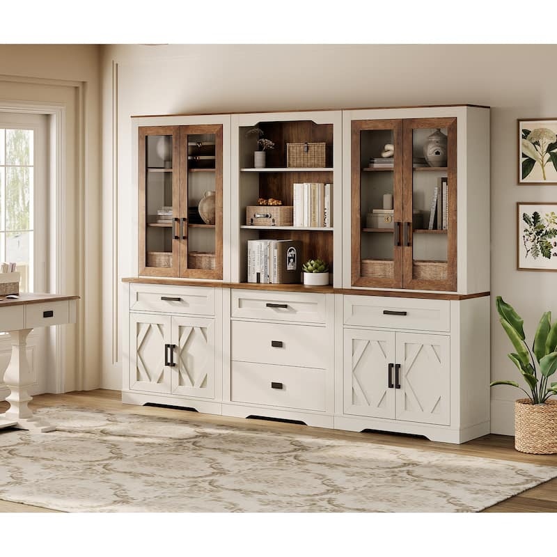 5 Tier Multi--Column Bookshelf Set with Open Storage and Glass Doors - 2 Glass Door&1 Open Shelf