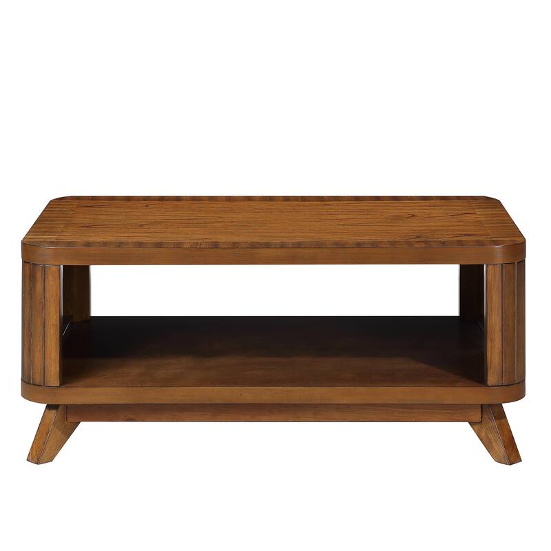 Rectangular Wooden Coffee Table Wooden Center Coffee Table with Open Storage Shelf Solid Wood Legs for Living Room