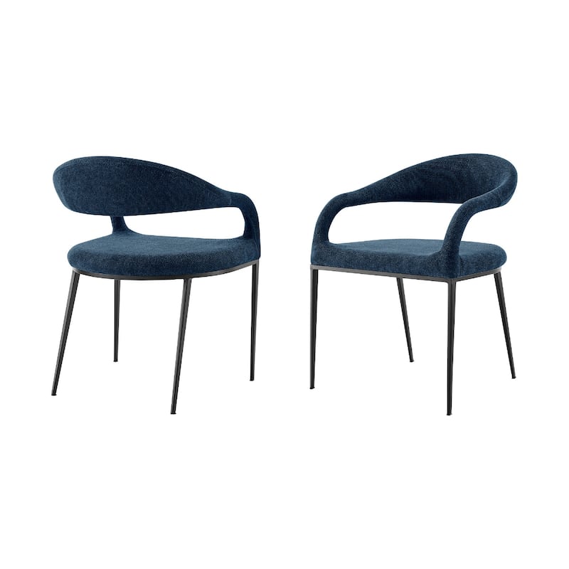 Metal Dining Armchairs with Polyester Upholstery Open Back, Set of 2 - 22” x 21” x 30” (D x W x H)
