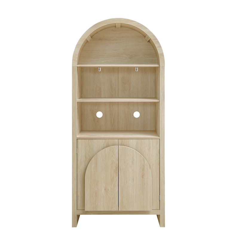 Arched Kitchen Cabinet with Fan-Shaped Handles, Wood Storage Cabinets, Accent Cabinet with Adjustable Shelves