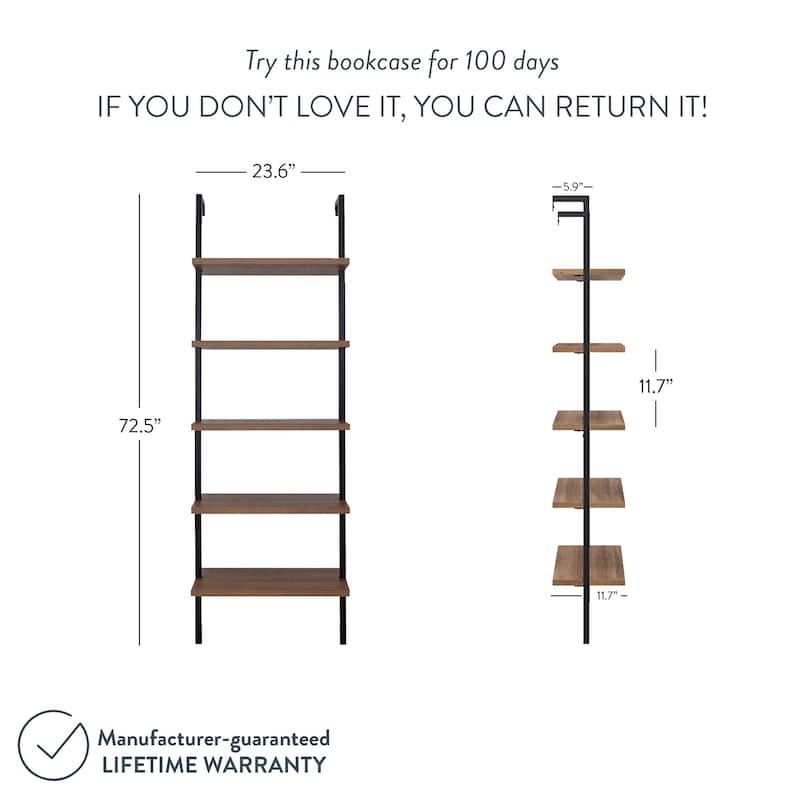 Nathan James Theo 5-Shelf Ladder Bookcase Wood with Metal Frame