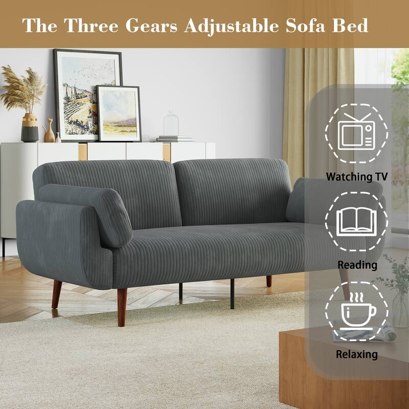 73.3" Wide Modern Corduroy Convertible Sleeper Sofa 3-position Loveseat