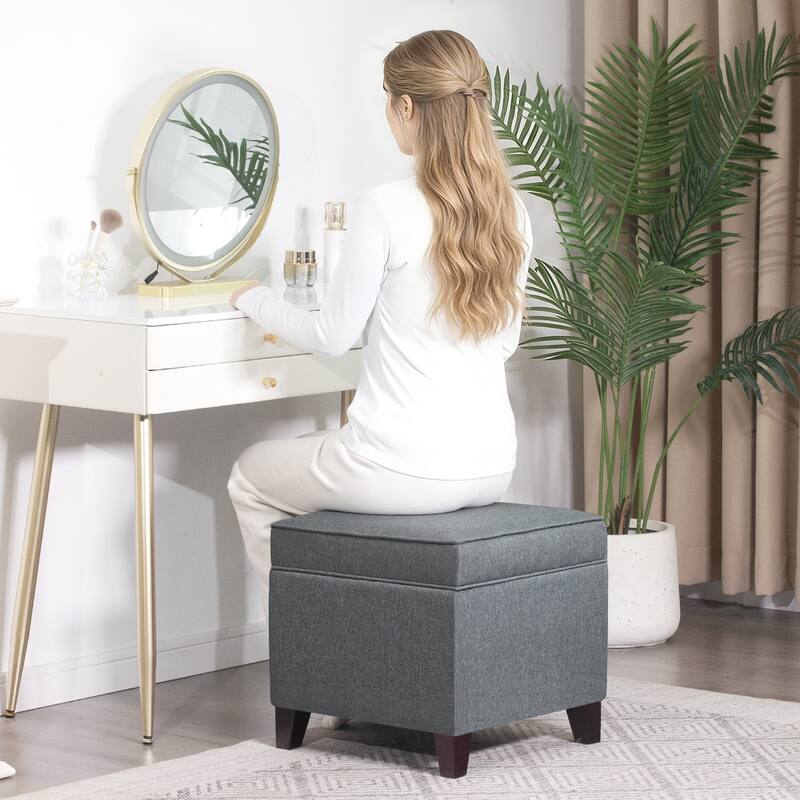 Adeco Toy Chest and Footrest Square Seat Storage Bench Ottoman Gray