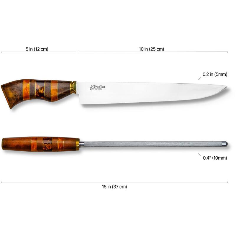 Brazilian Flame Chef Ribs 10-inch Stainless Steel Knife with Sharpener - N/A