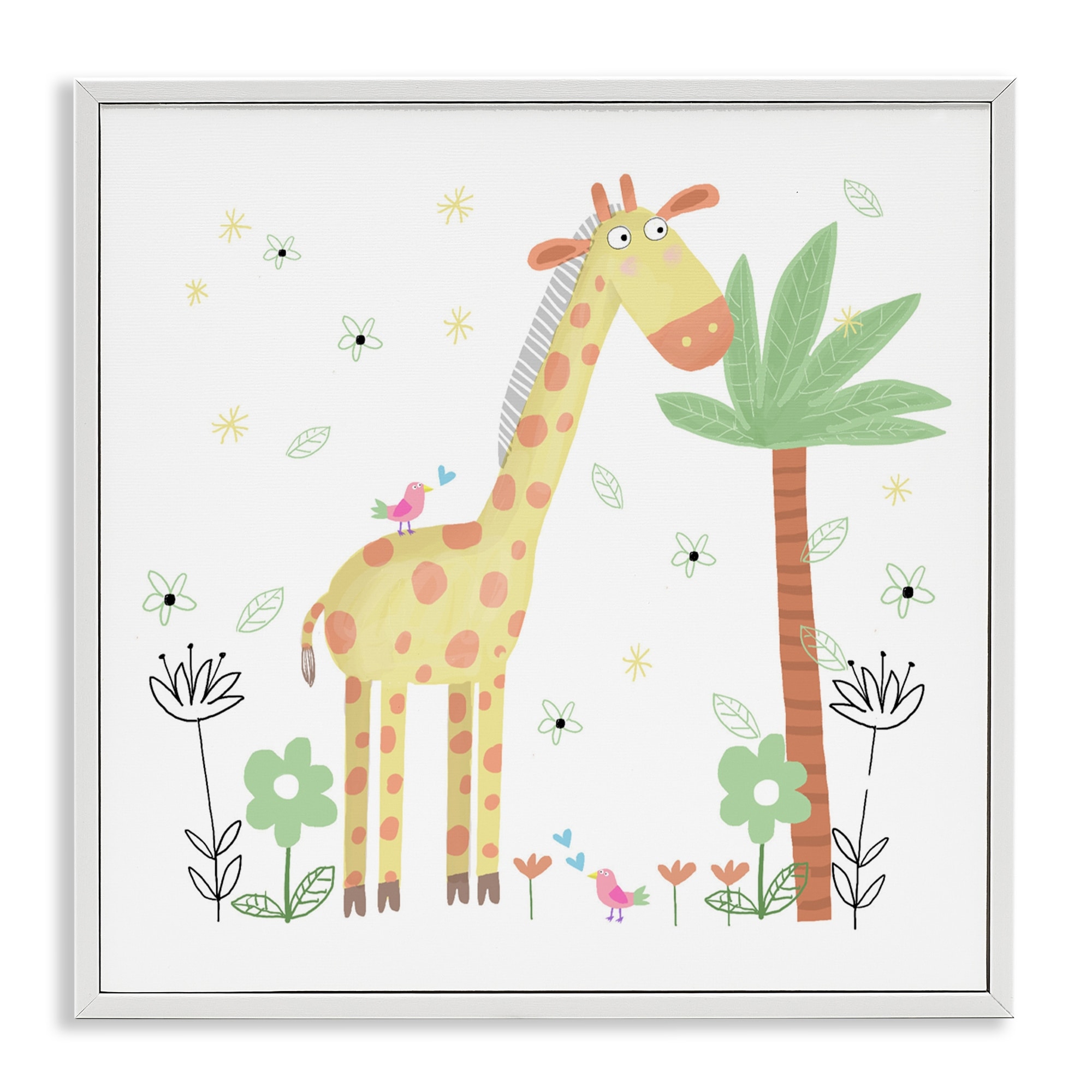 Stupell Floral Baby Giraffe Illustration Framed Giclee Art Design By Carla Daly