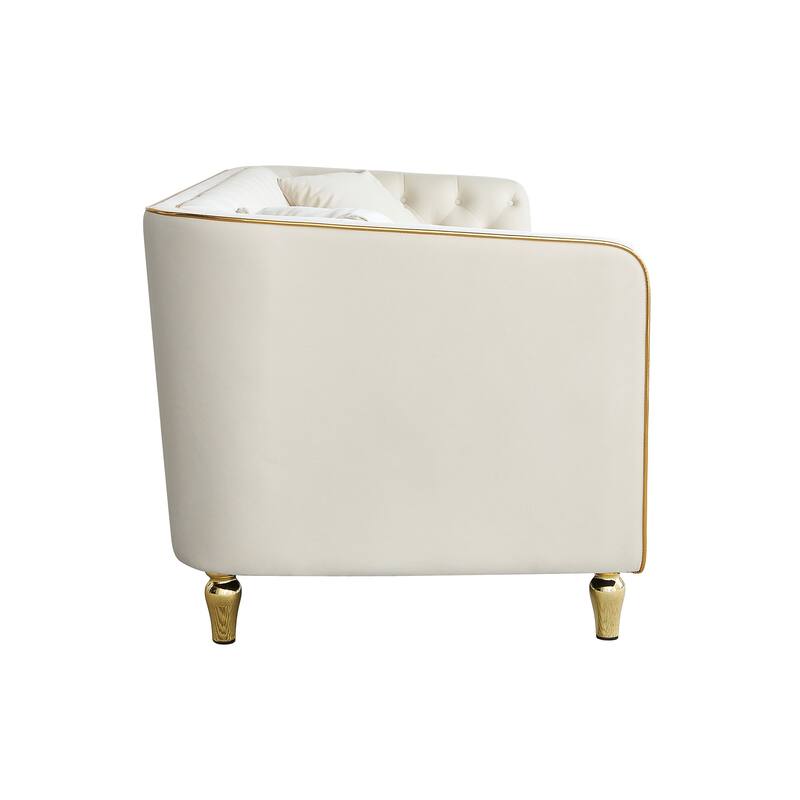 87"W Modern Tufted Beige Velvet Sofa for Living Room, Hotel Apartment