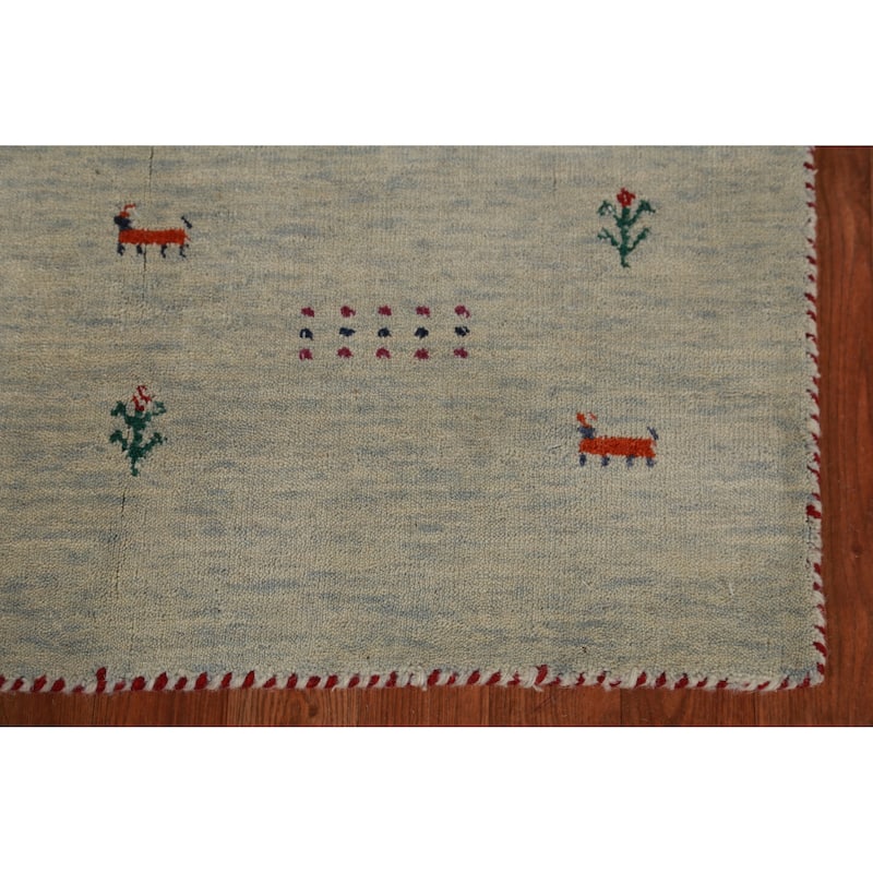 Hand Knotted Oriental 100% Wool Carpet Tribal Animal Pictorial Green Gabbeh Area Rug - 5' 0'' X 3' 0''