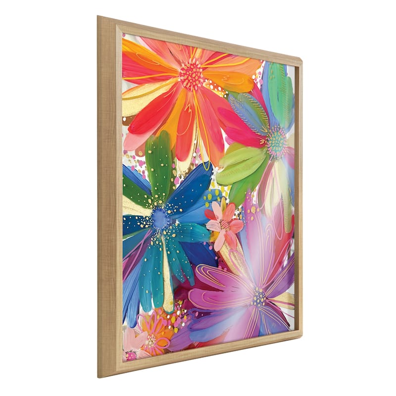 Kate and Laurel Blake Flowers Framed Printed Glass by Jessi Raulet - 24x32 - Natural