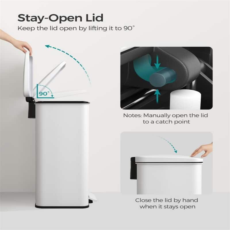 10.5 Gallon Stainless Steel Kitchen Garbage Trash Can with Lid Included 15 Garbage Bags