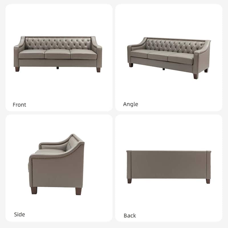 Mateo 82.28" Wide Transitional Genuine Leather Sofa with Nailhead Trim and Button-Tufted Back