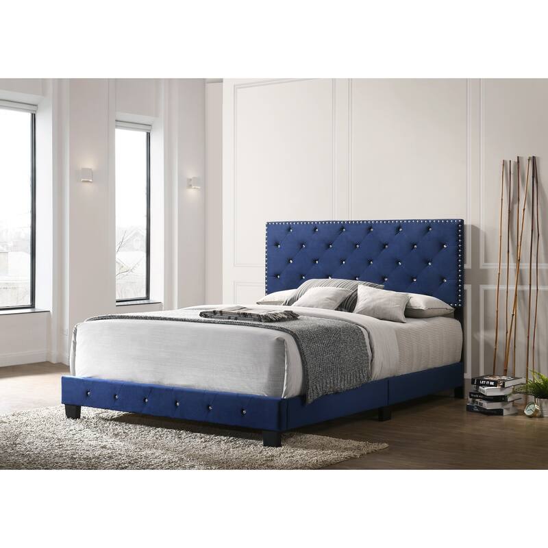 Full Size Velvet Platform Bed with Sturdy Frame and Easy Assembly