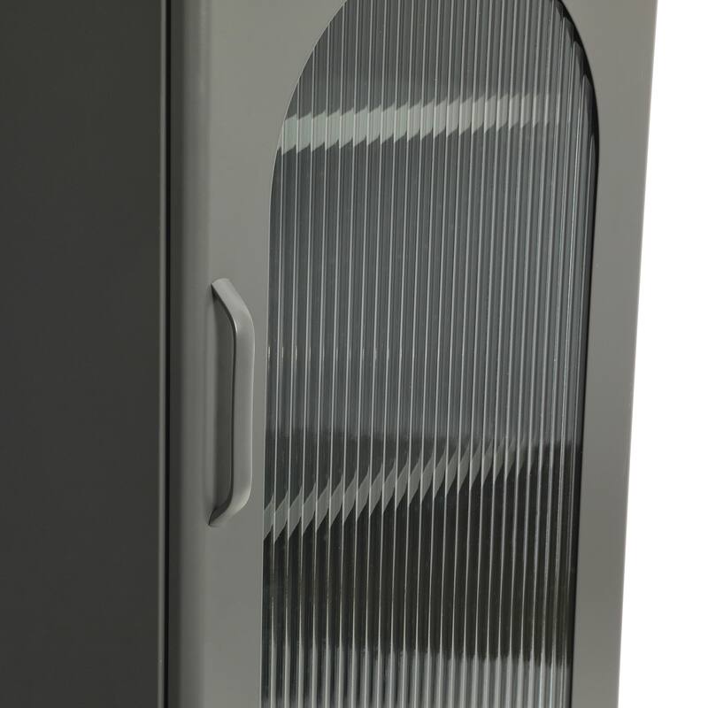 Solstice Metal Accent Cabinet with 2 Adjustable Storage Shelves and Arched Glass Door