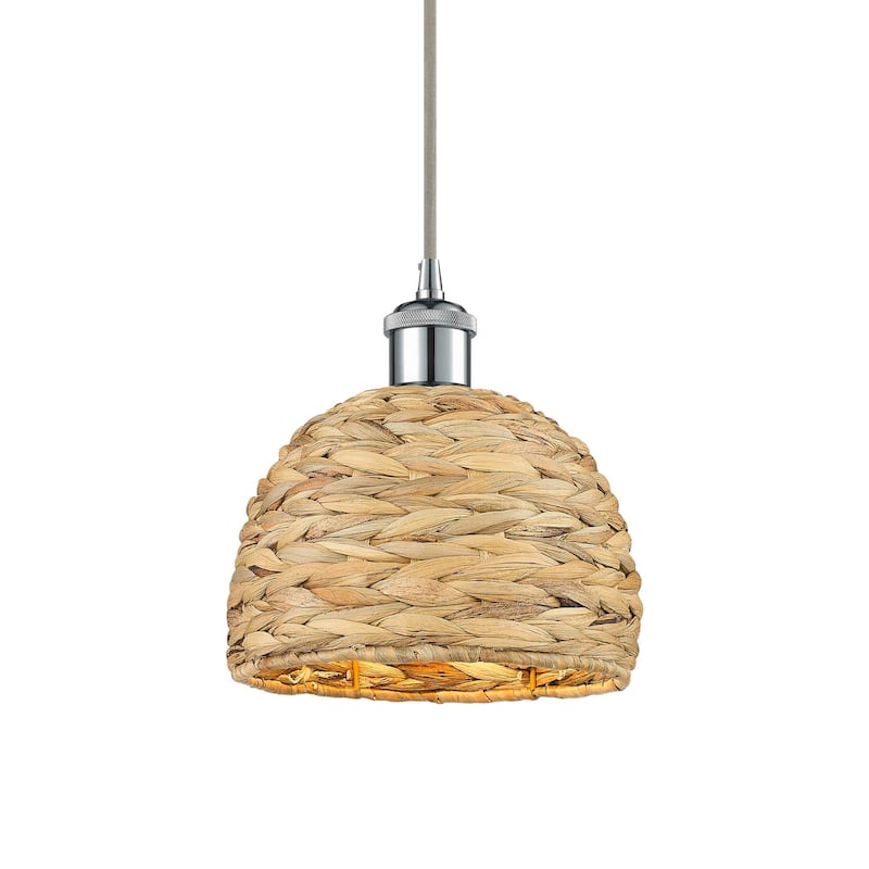 Innovations Lighting 516-1P-9-8 Woven Rattan Pendant Woven Rattan 8" - Polished Chrome / Natural
