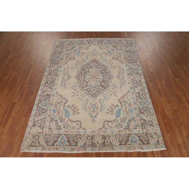 Medallion Tabriz Persian Area Rug Hand-Knotted Bedroom Wool Carpet - 6'4"x 9'3"