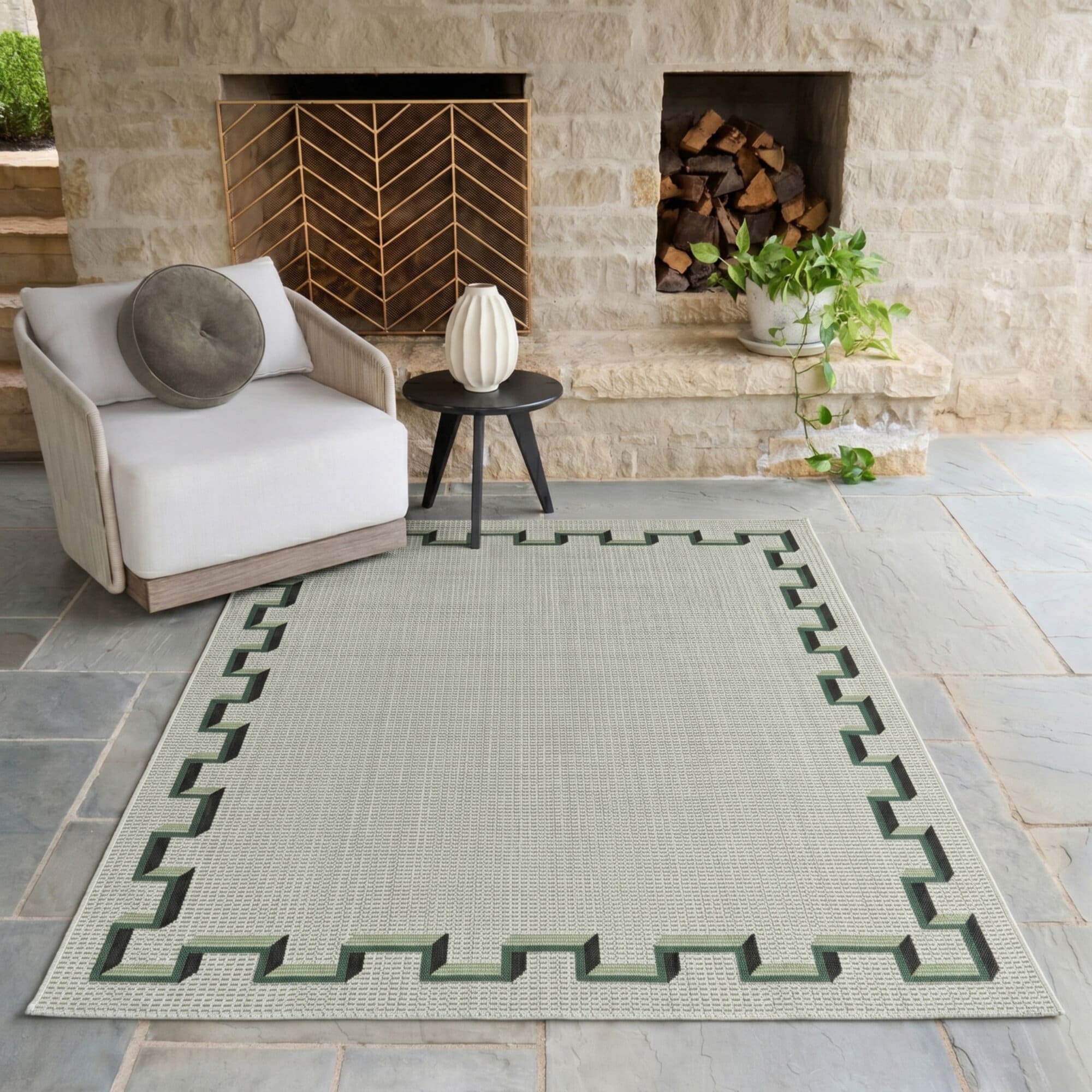 Samina Transitional Border Indoor/Outdoor Area Rug