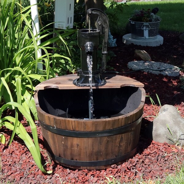 Sunnydaze Old Fashioned Wood Bin Outdoor Fountain with Water Tap - 28 ...
