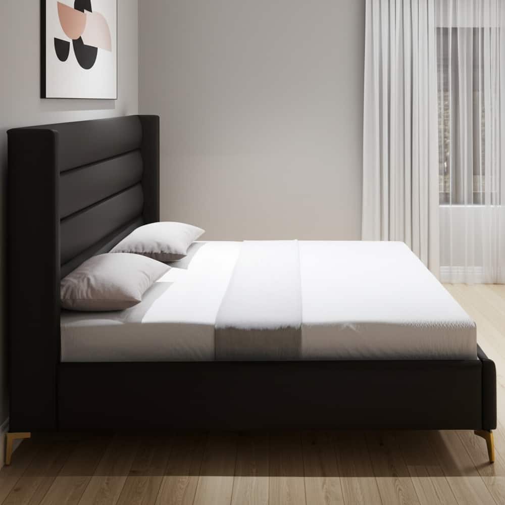 HomeRoots Green Velvet Upholstered Full Bed Frame