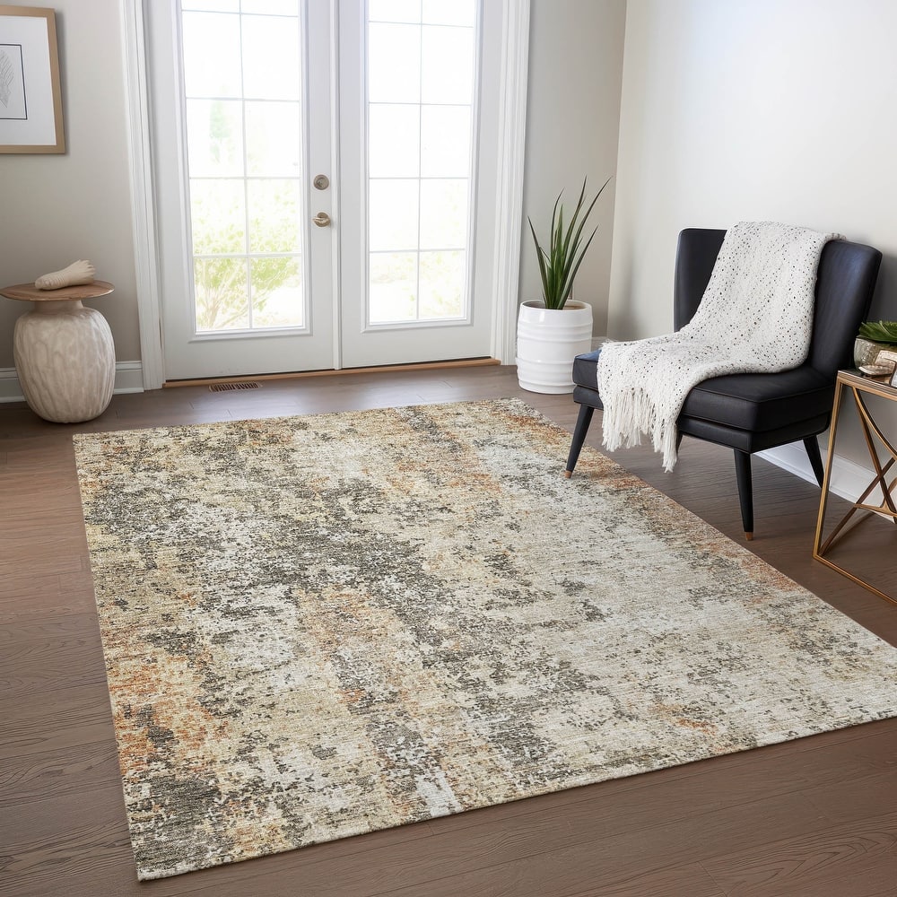 Machine Washable Indoor/ Outdoor Abstract Contemporary Chantille Rug